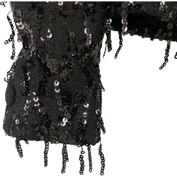 Zara Womens Sequin Jacket Blazer XS Black Fringed Textured Cropped 9659/630 NWOT - Picture 7 of 15